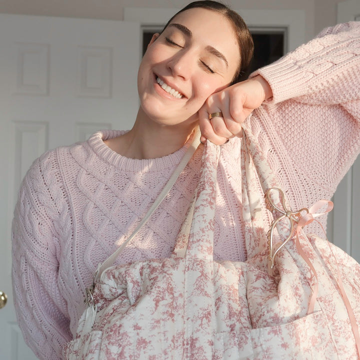 Cozy quilted carryall bag with spacious interior