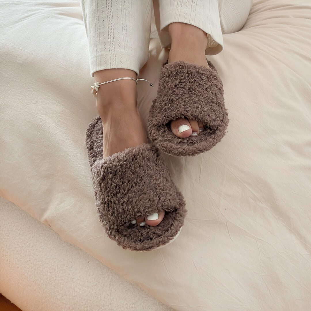 Cozy house slippers with plush open-toe design