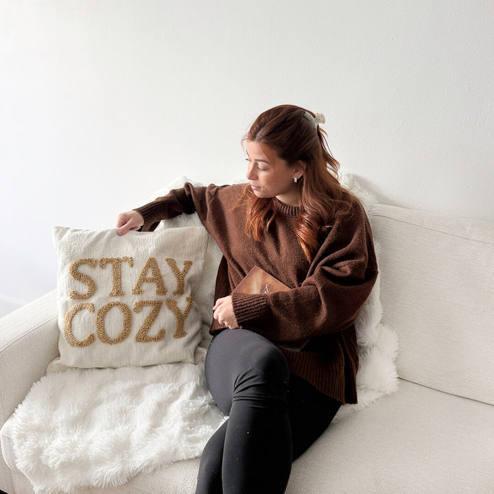 Stay Cozy decorative cushion cover with soft woven texture