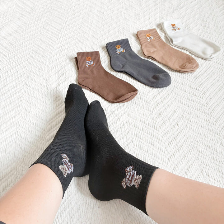 crew socks with adorable bear character detail