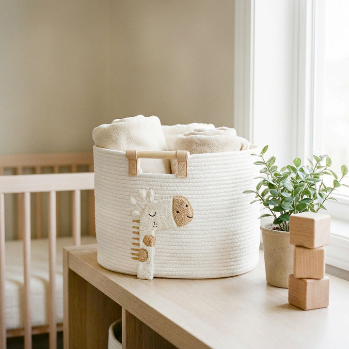 Baby toy basket with adorable giraffe design