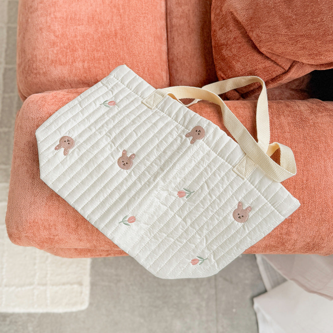 Quilted diaper tote with soft cotton fabric and lightweight structure
