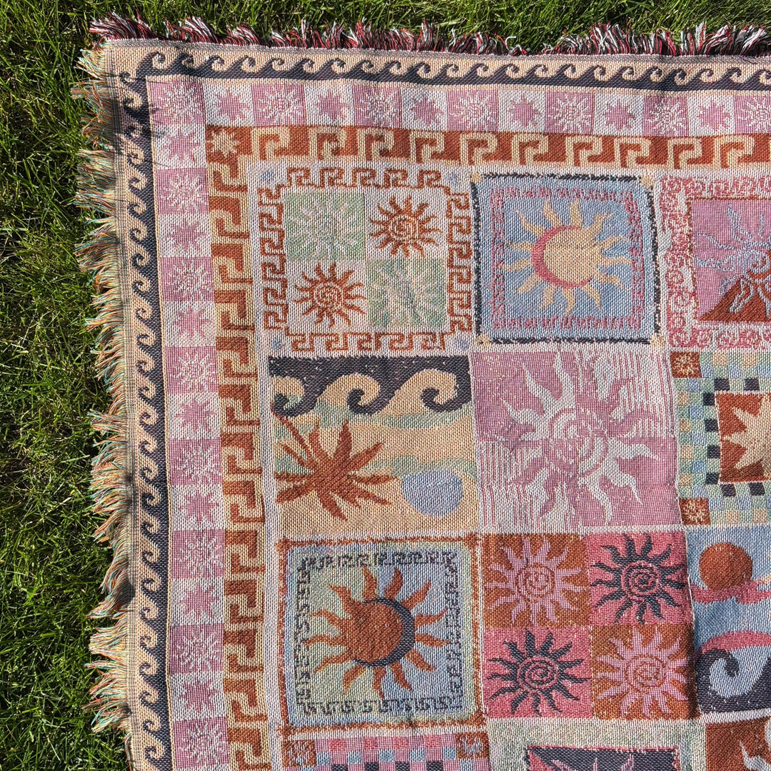Fringed tapestry throw blanket in bohemian design