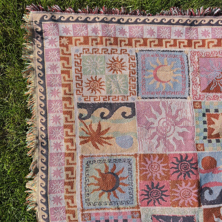 Fringed tapestry throw blanket in bohemian design