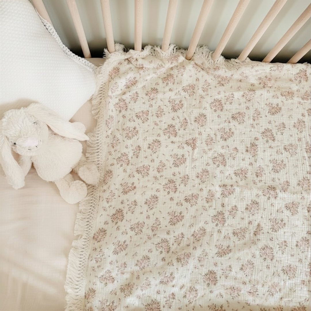 Lightweight floral baby blanket for crib or nursery