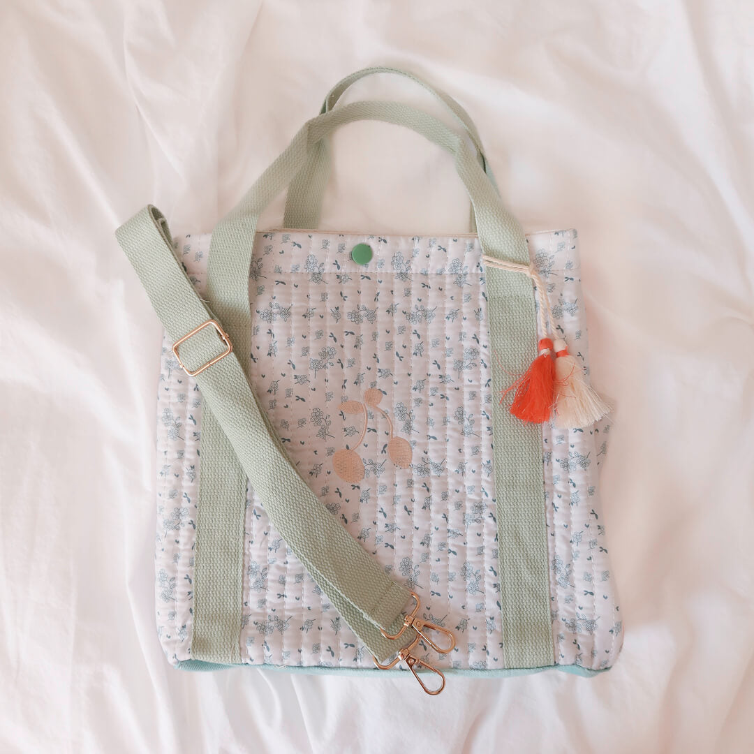 floral tote bag with soft quilted texture and roomy design