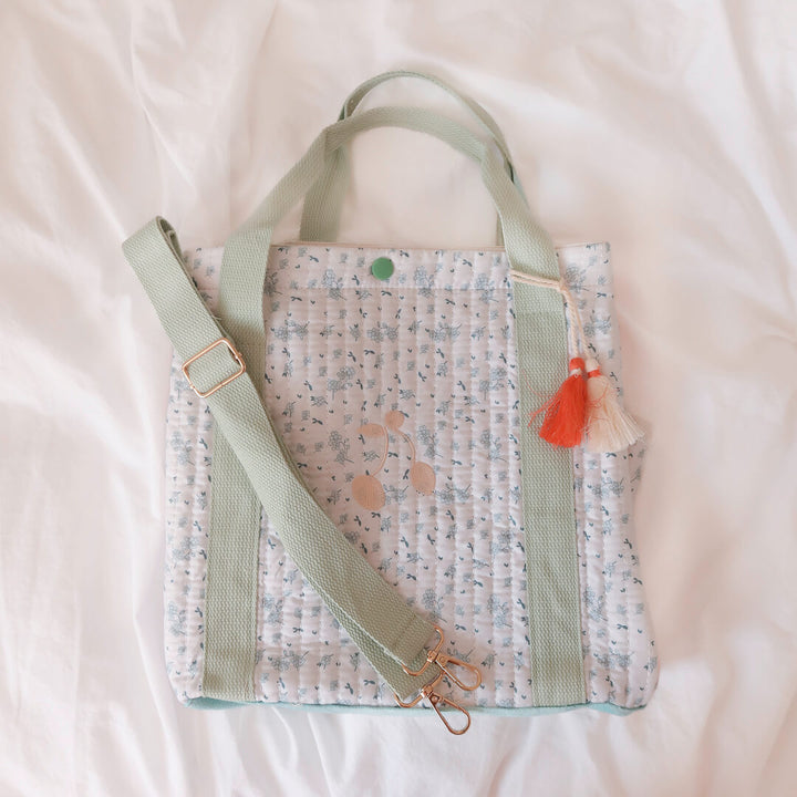 floral tote bag with soft quilted texture and roomy design