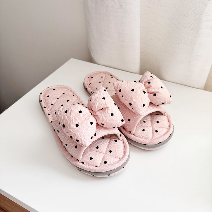 Stylish lounge slippers with bow accent and heart print