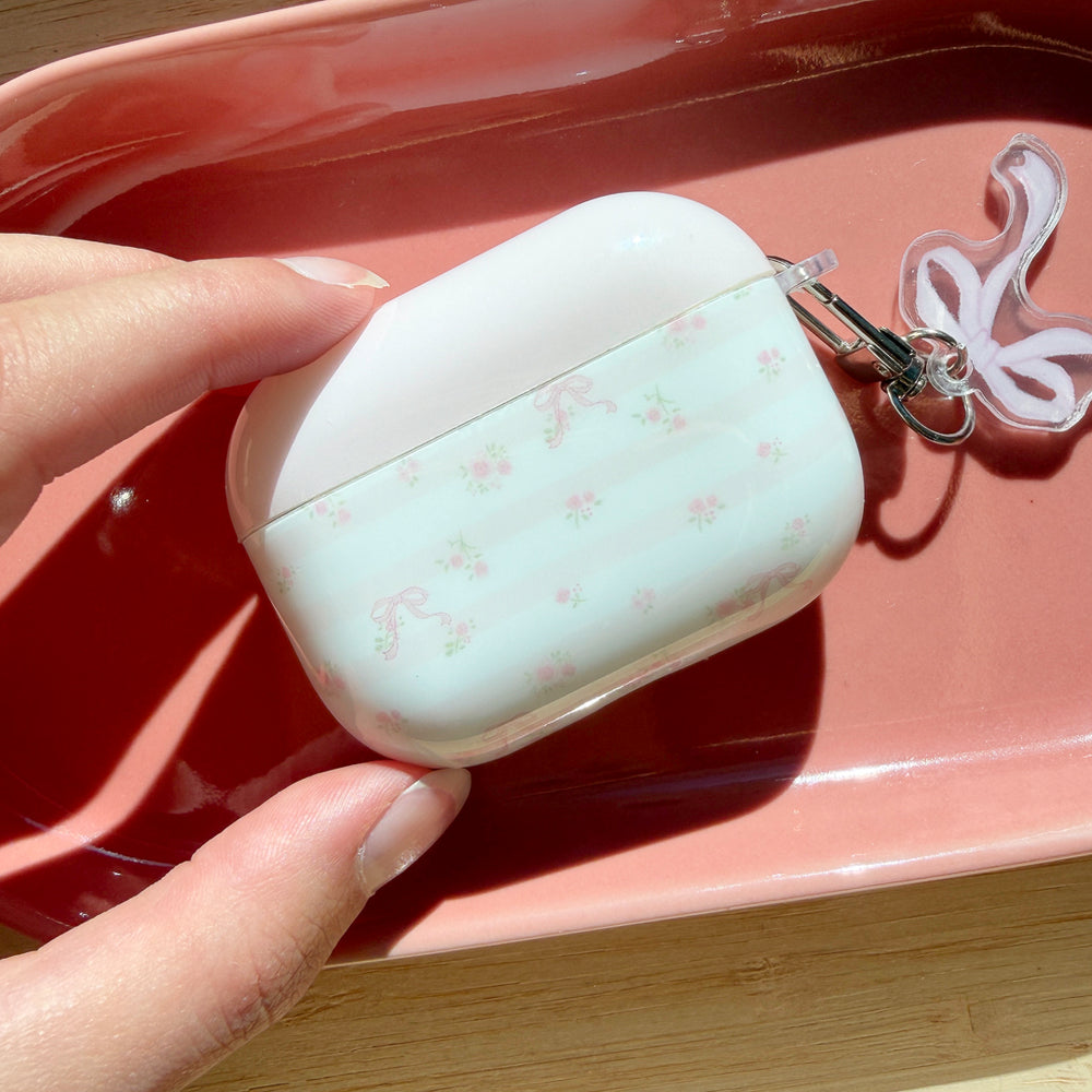 Floral AirPods protective case with pink bow charm