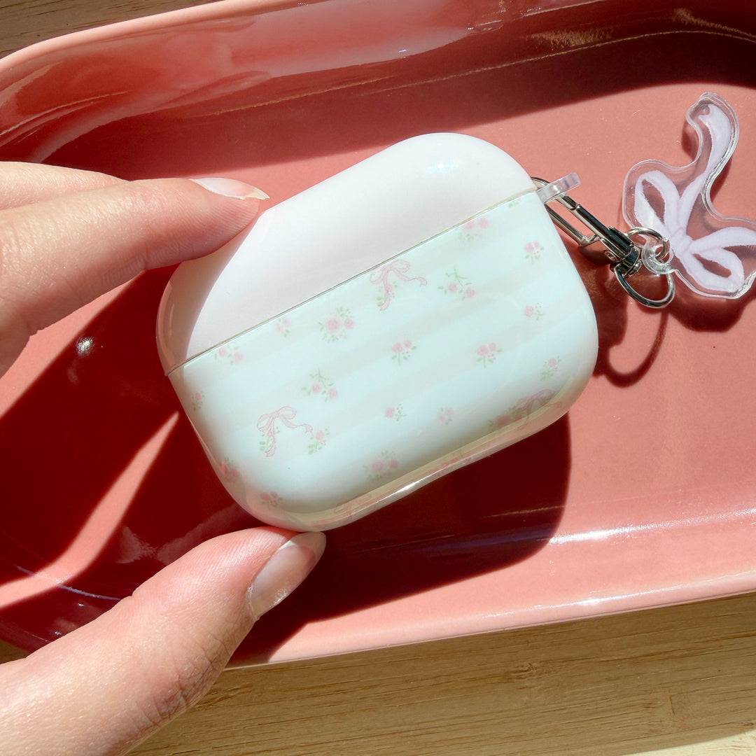 Floral AirPods protective case with pink bow charm