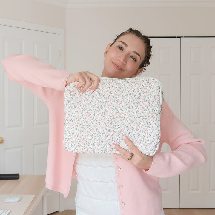 Pink floral laptop sleeve and pouch set for women