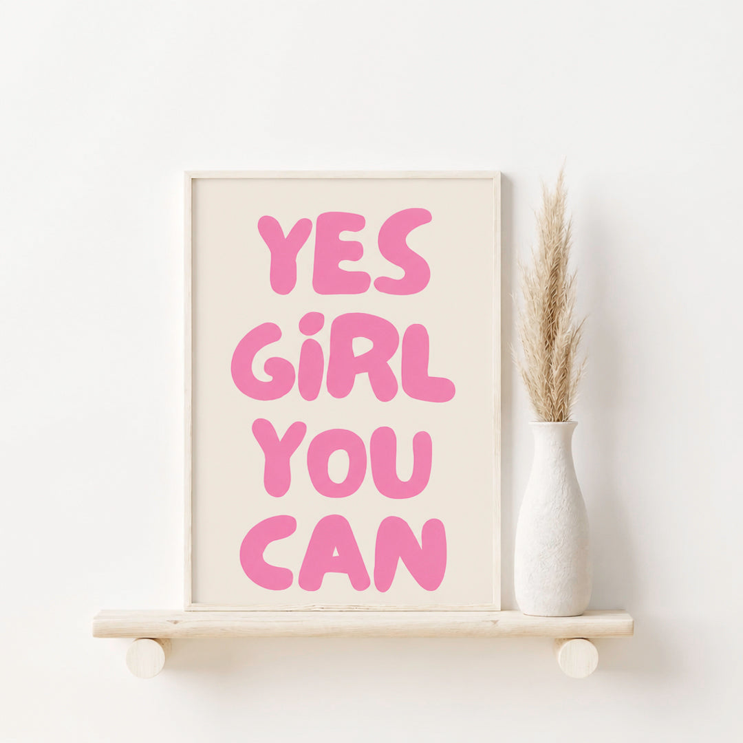 Pink inspirational wall art with empowering message for women