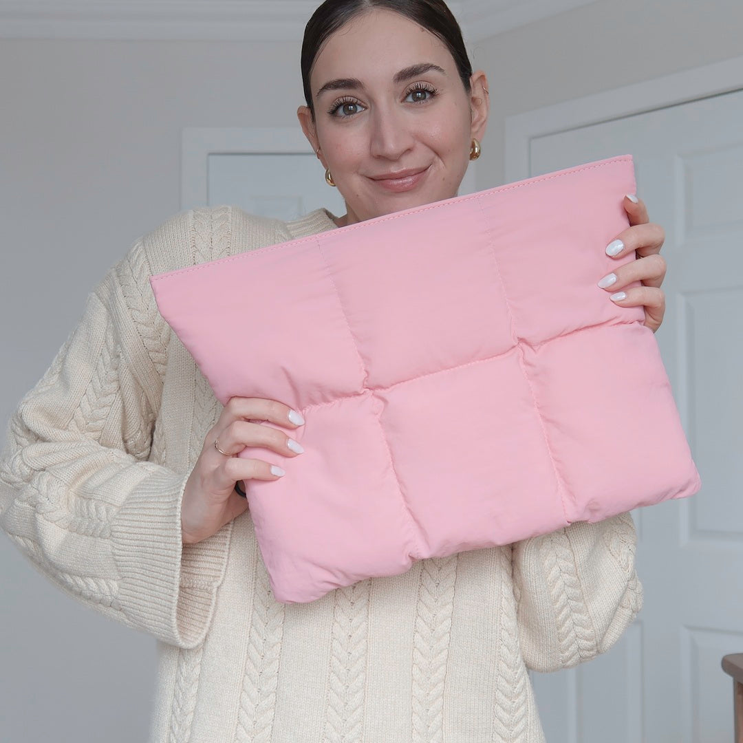 pink puffer laptop sleeve for MacBook