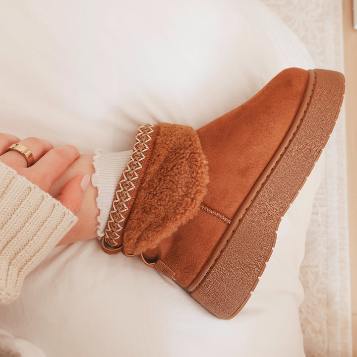 Platform ankle boots with plush collar detail