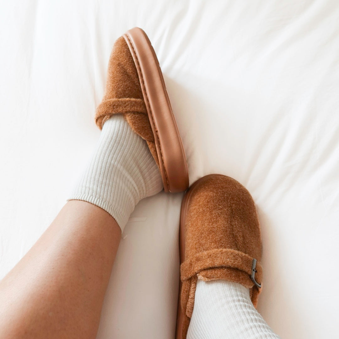 brown cozy plush house slippers 