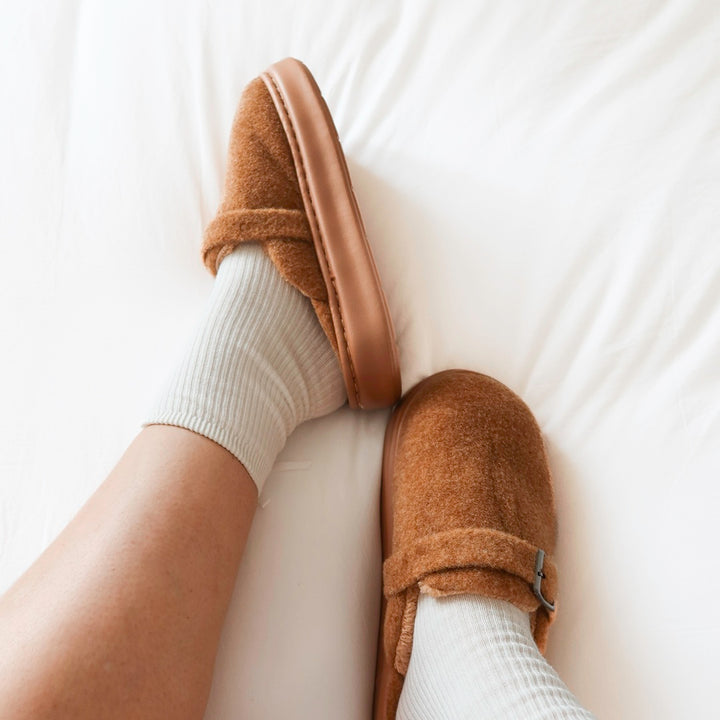 brown cozy plush house slippers 