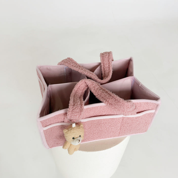 Portable baby diaper caddy with soft texture and spacious compartments