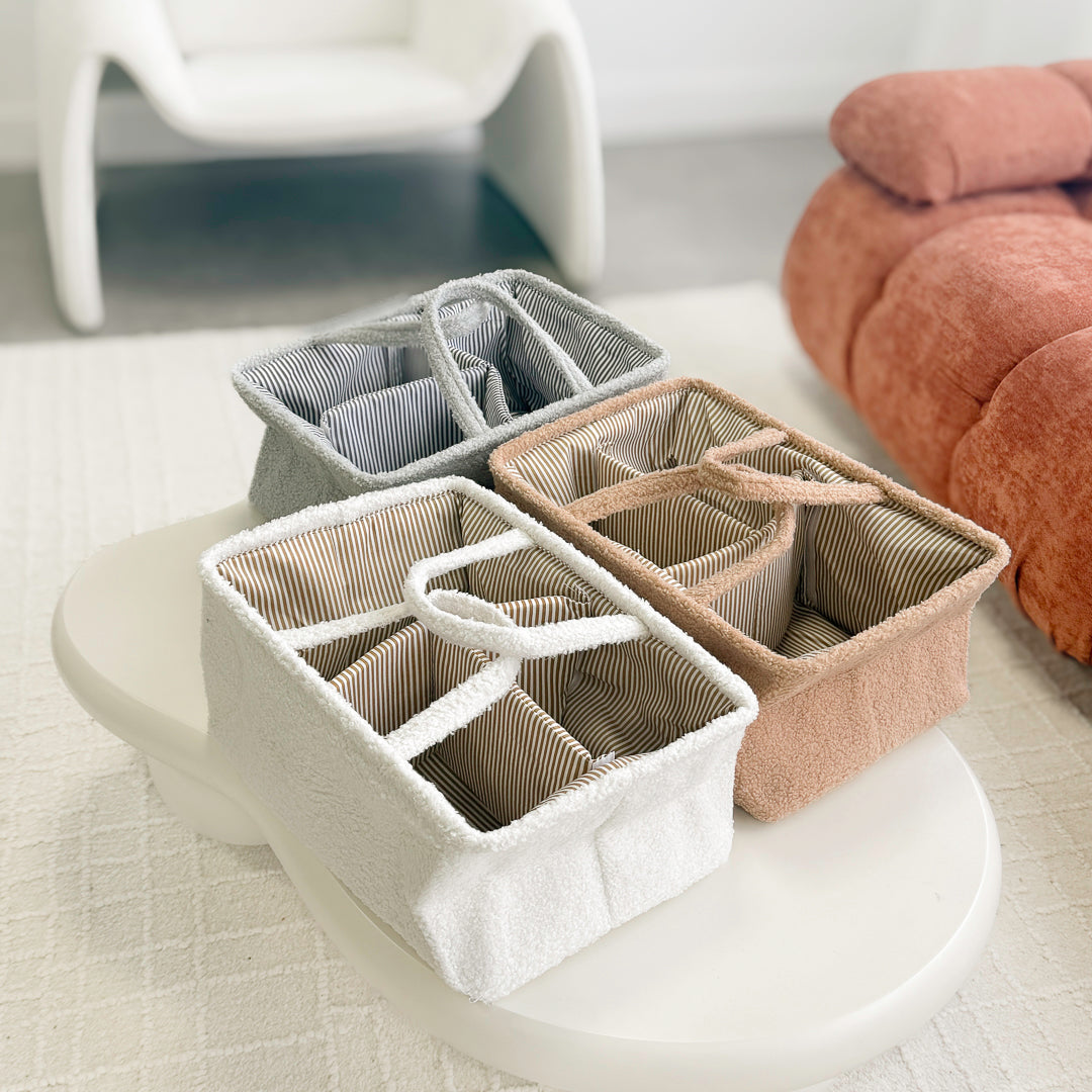 fabric storage bin with divided sections for organization