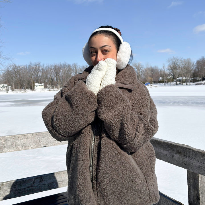 Warm fluffy mittens for snowy winter weather