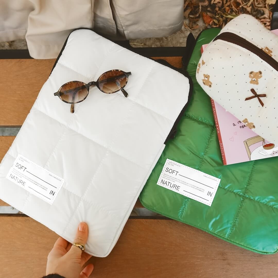 quilted puffer laptop sleeve for MacBook and iPad