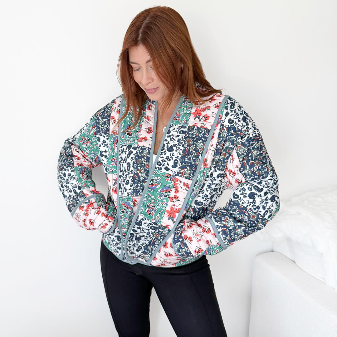Women’s quilted jacket with floral patchwork design
