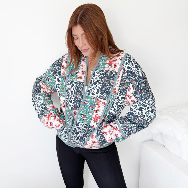 Women’s quilted jacket with floral patchwork design