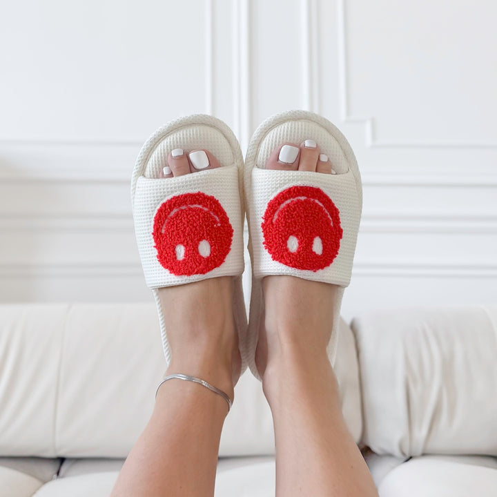 red happy face slippers