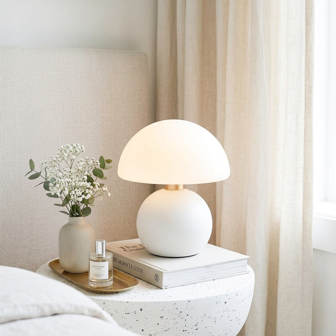 white ceramic mushroom table lamp