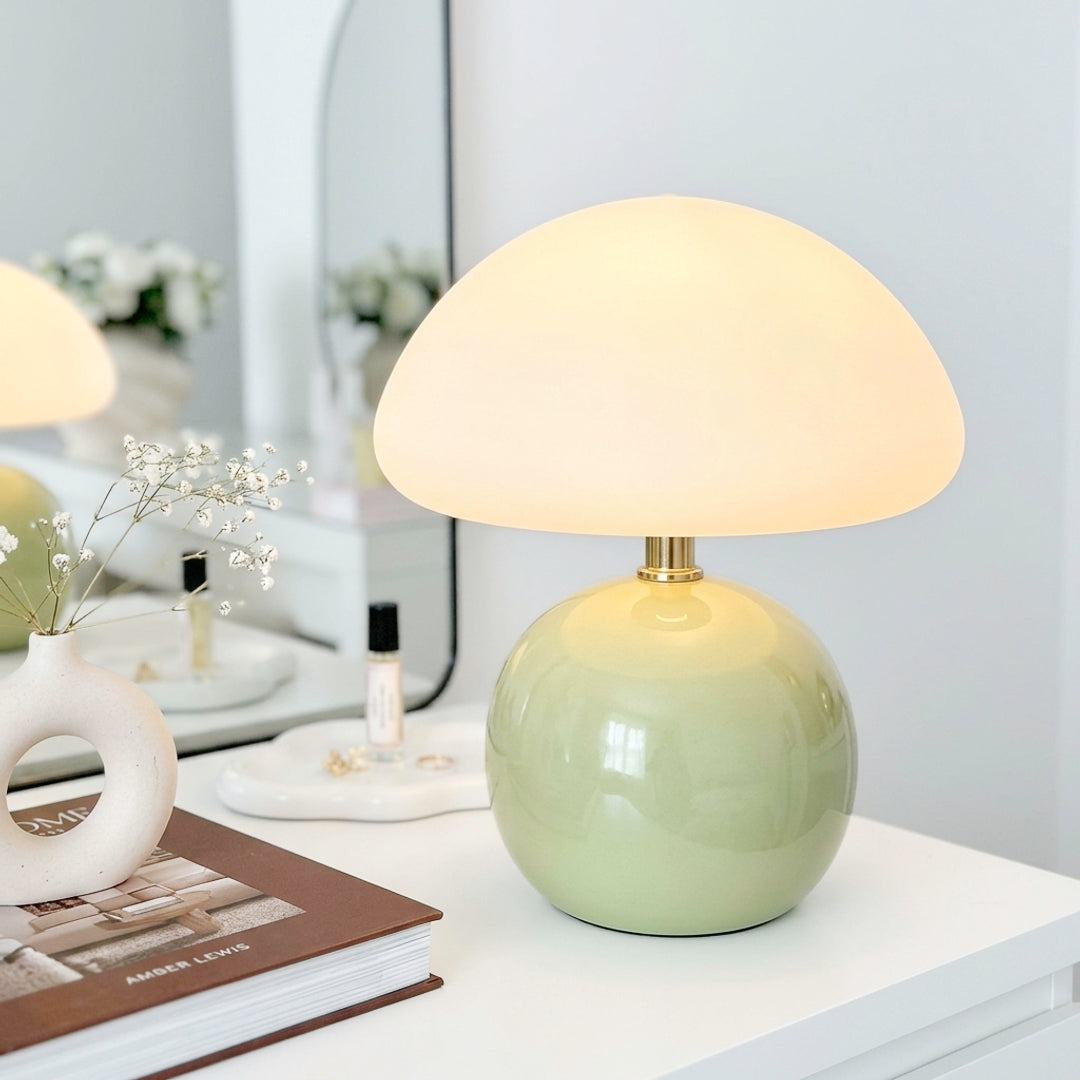 sage green ceramic mushroom table lamp