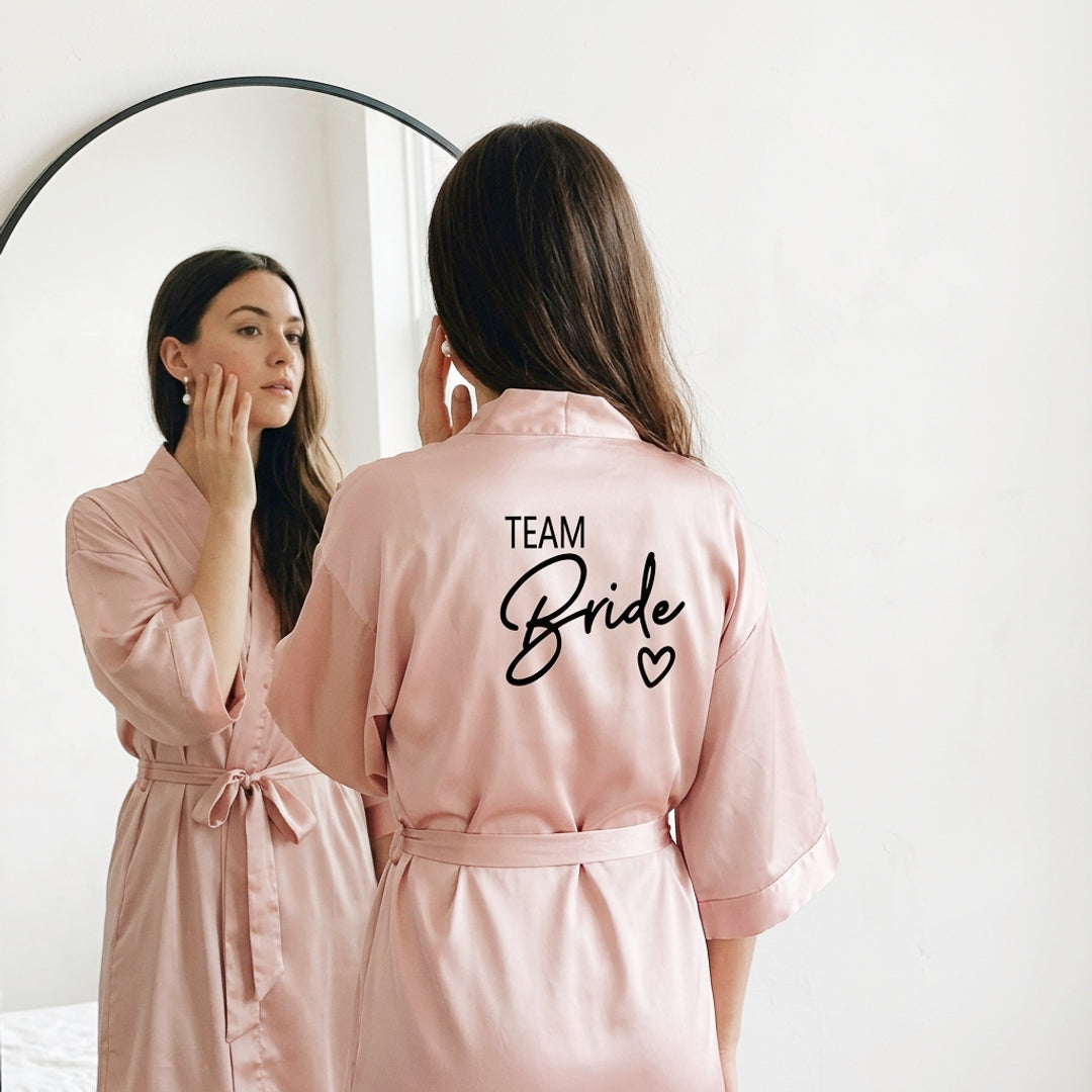 Bride and bridesmaid satin robes with tie waist