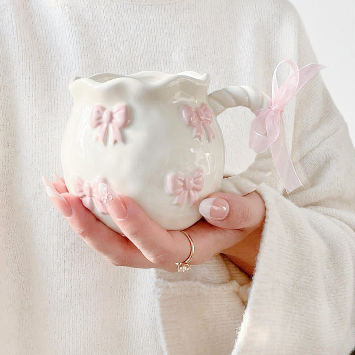 Cute ceramic mug with 3D bow accents
