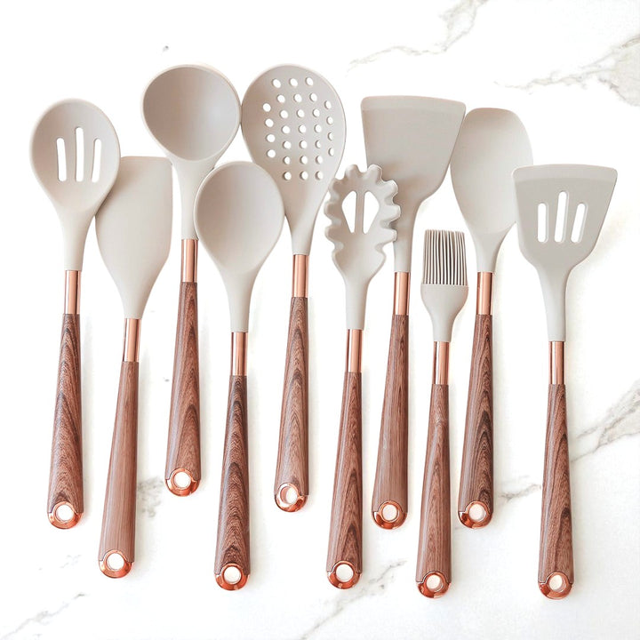 silicone kitchenware with wood handles