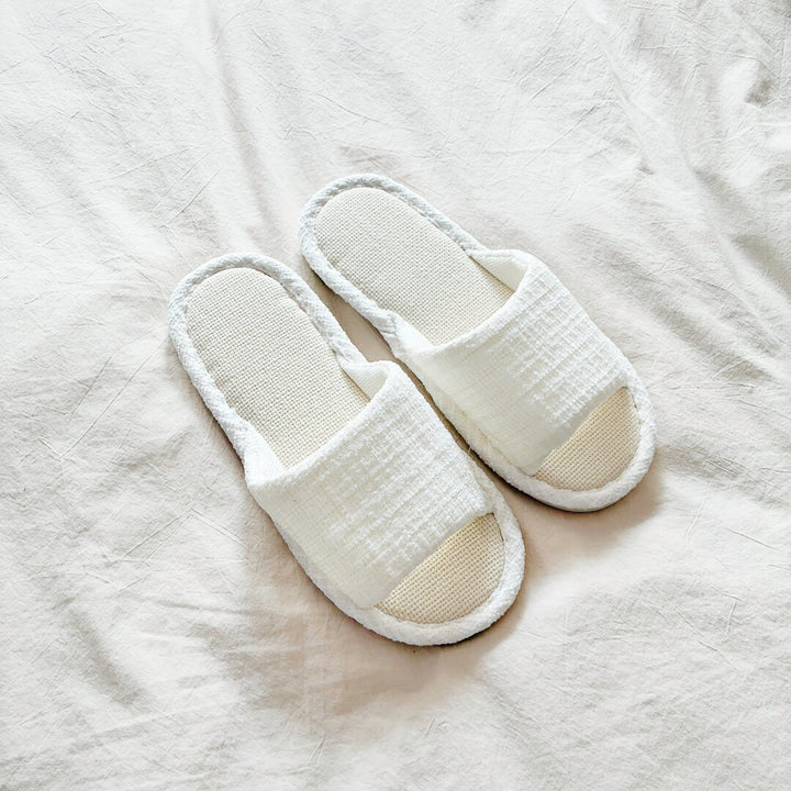 Linen house slippers with neutral soft indoor style