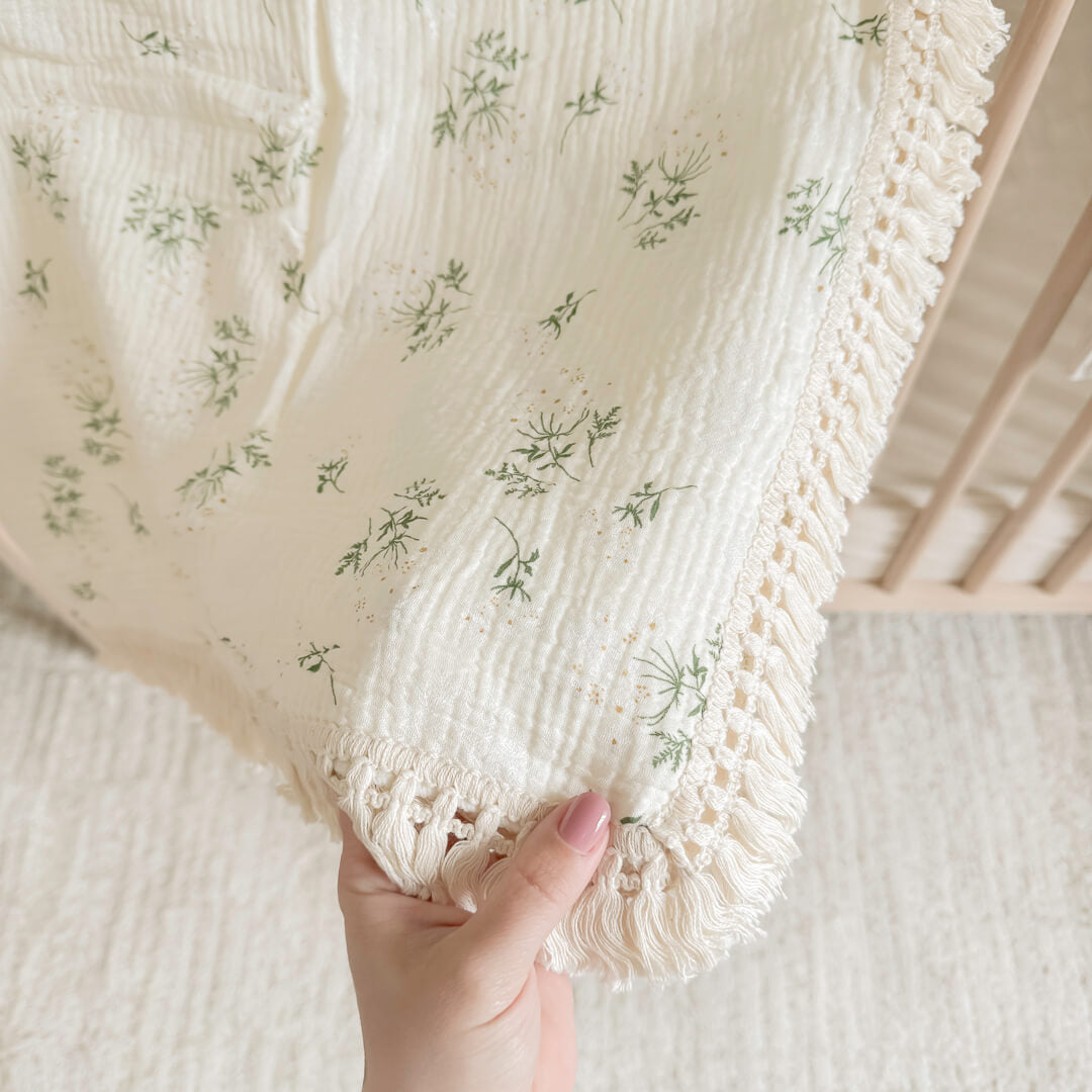 Soft cotton baby blanket with floral pattern