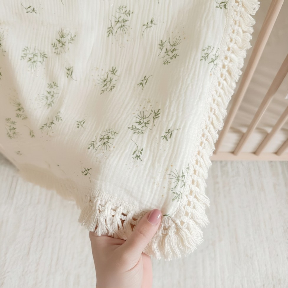 Soft cotton baby blanket with floral pattern