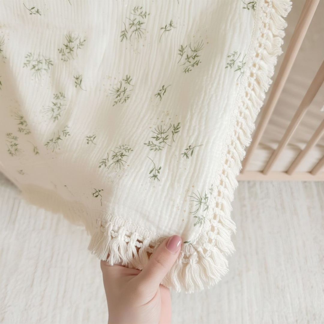 Soft cotton baby blanket with floral pattern