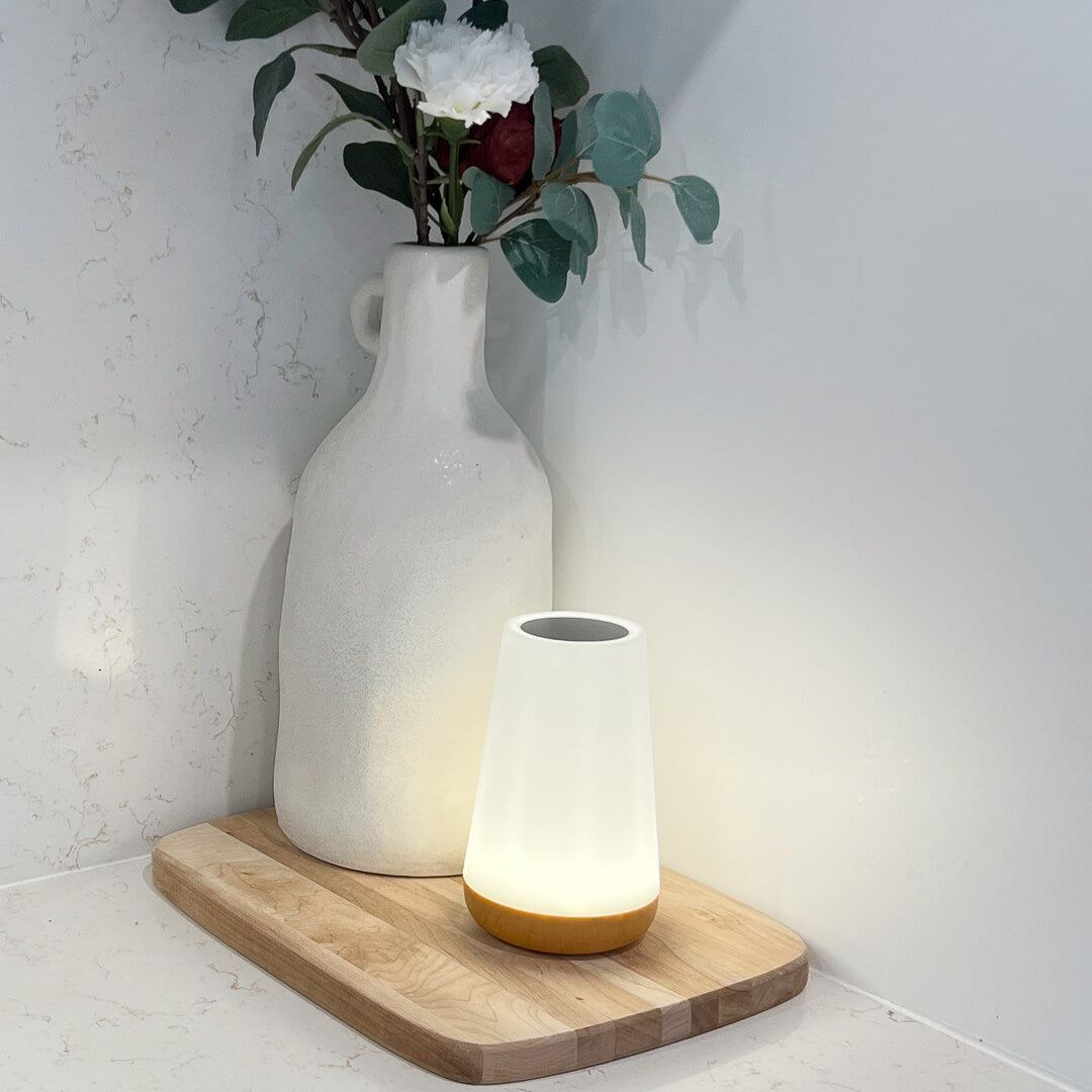 Dreamy Glow Lamp with wooden base detail