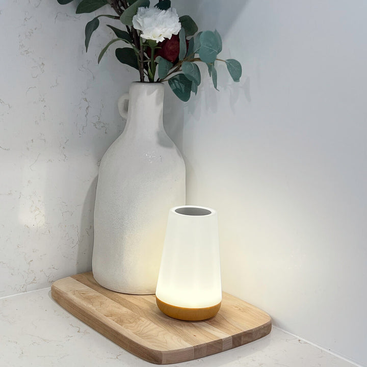 Dreamy Glow Lamp with wooden base detail
