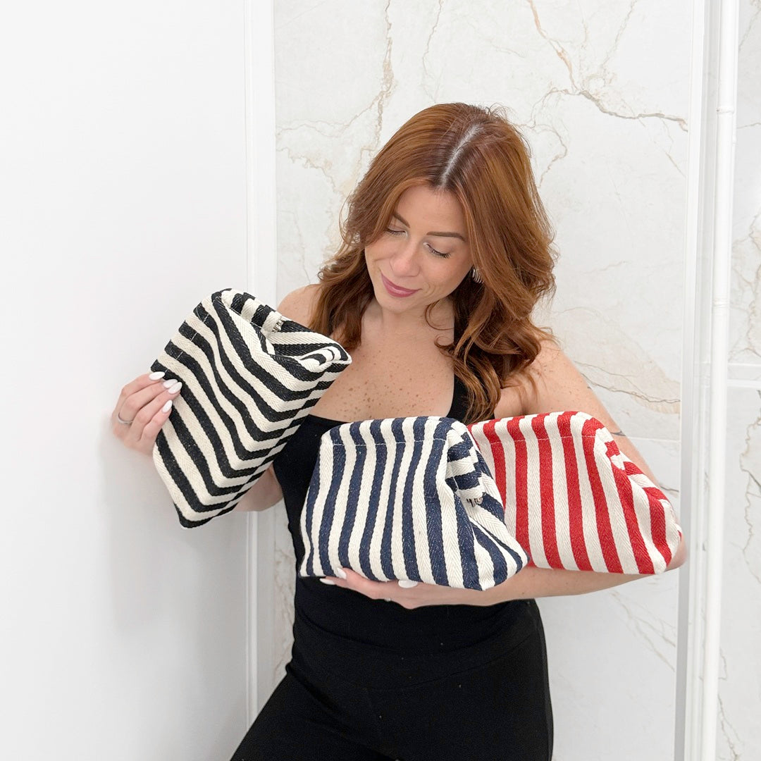 striped cosmetic bag for makeup organization