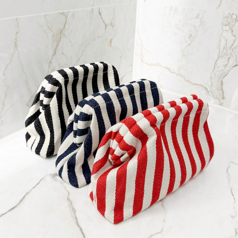 Travel makeup pouch with classic striped pattern