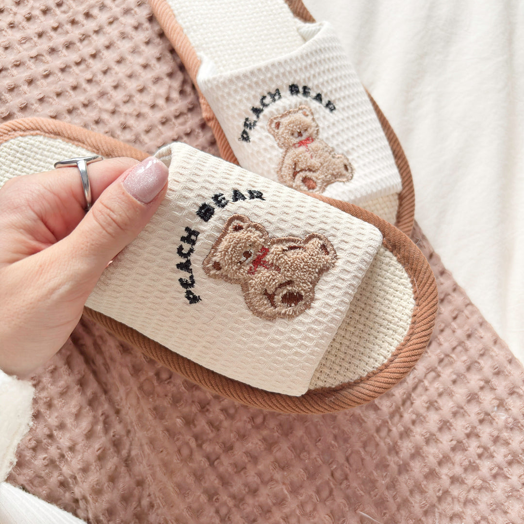 Cozy bear slippers with open-toe design