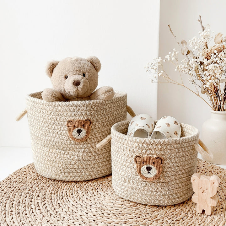 teddy bear woven storage basket