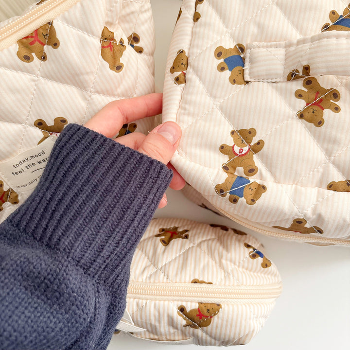 Cute teddy bear travel makeup pouch set