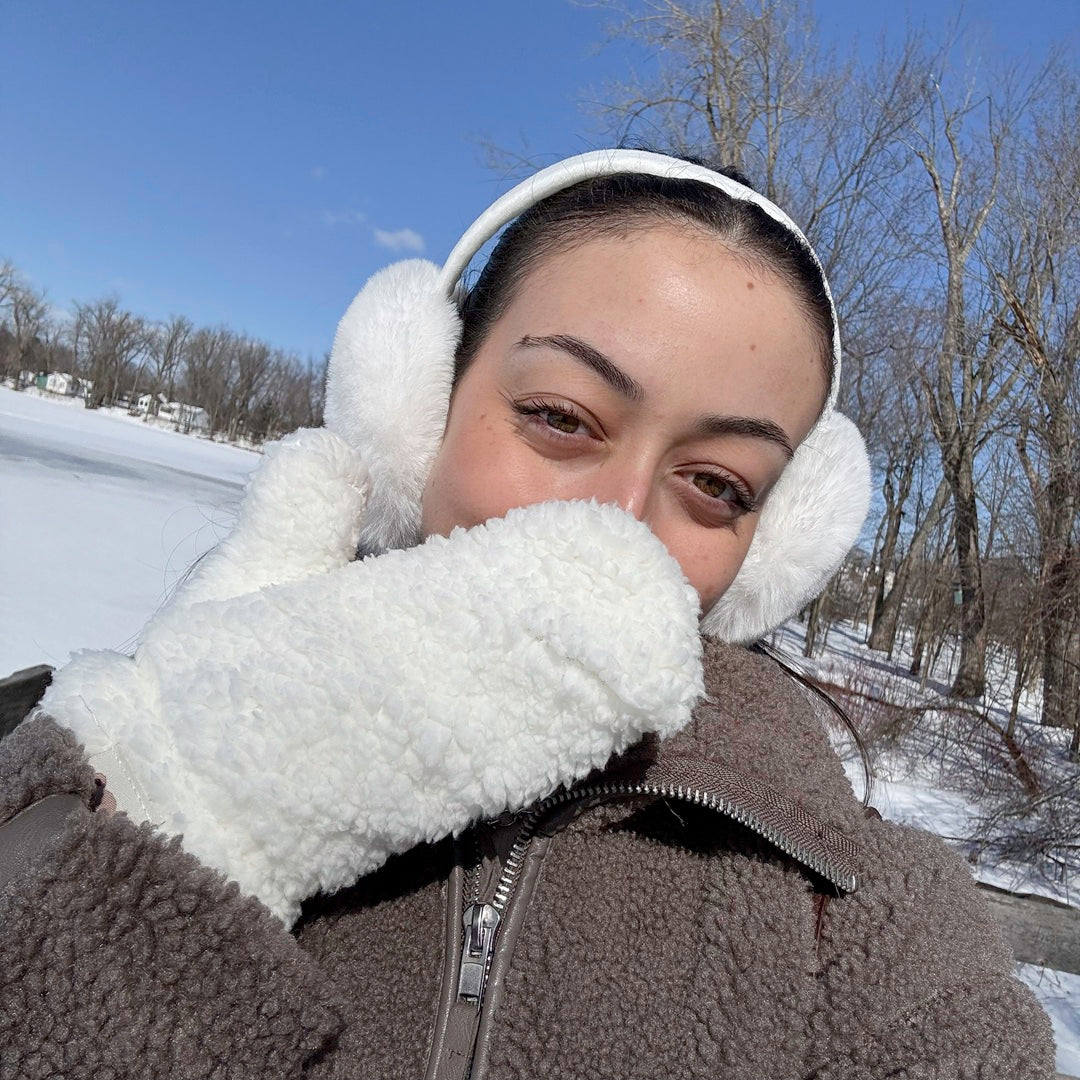 Warm teddy mittens for outdoor winter activities