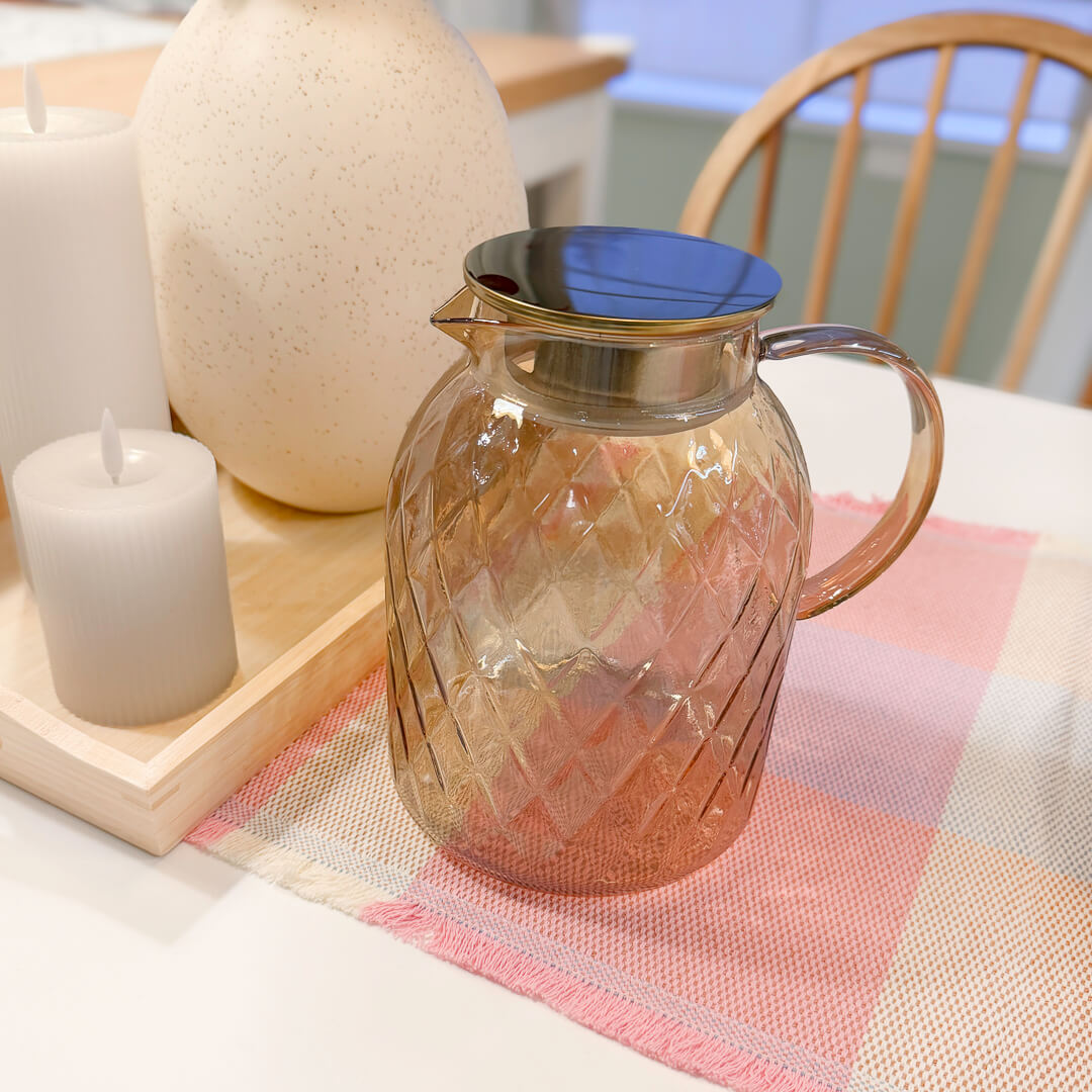 Golden Hour Glass Pitcher for kitchen and dining table decor