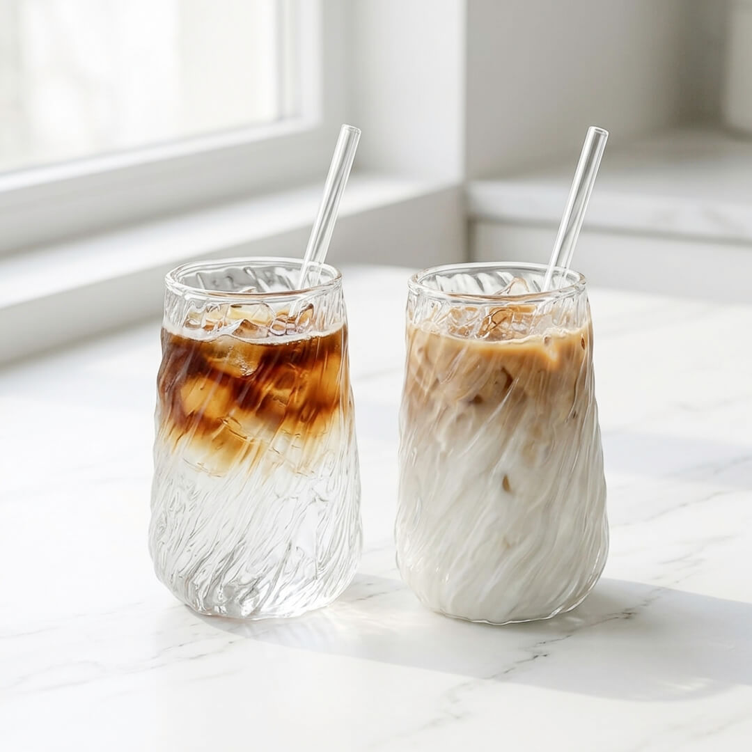 Swirl glass tumblers for iced coffee and cold brew, 2-piece set
