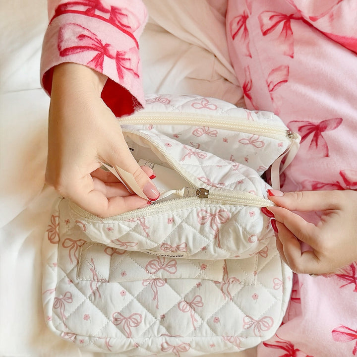 Three piece travel cosmetic bag set with zipper closure