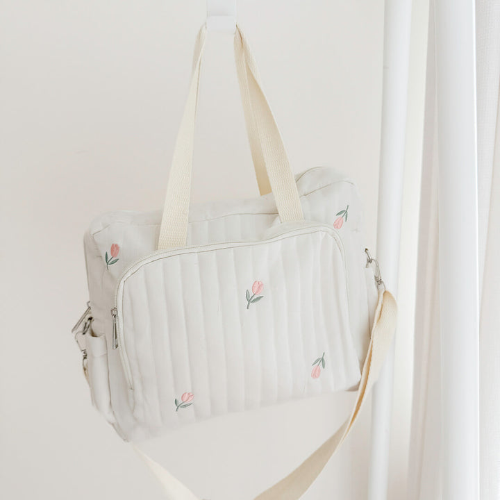 diaper bag with soft padded tulip design