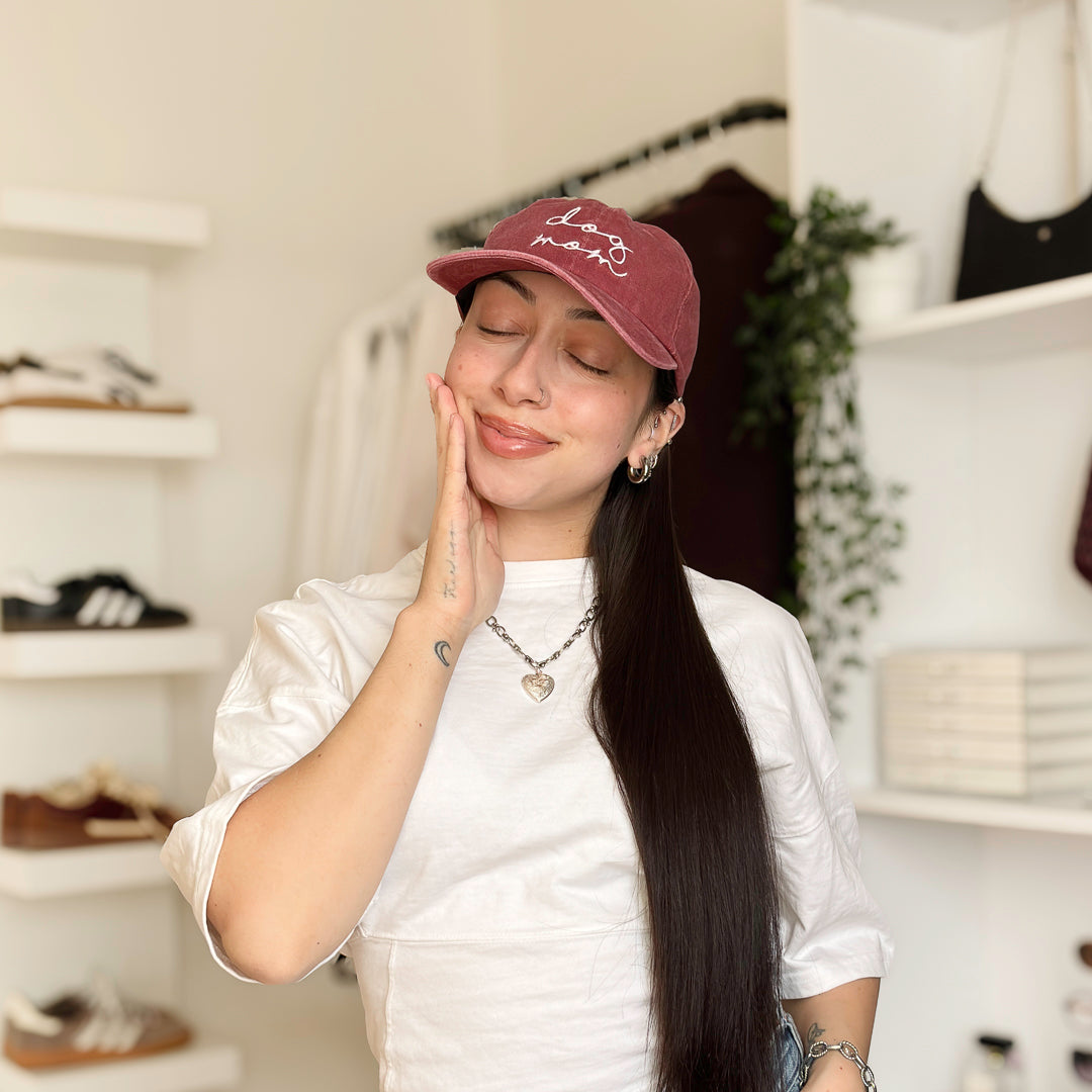 baseball cap with embroidered text