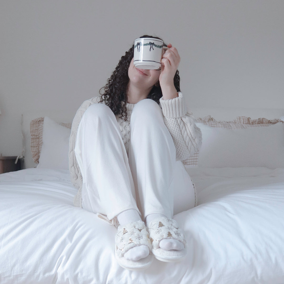 Women’s Christmas open toe slippers with soft fuzzy texture